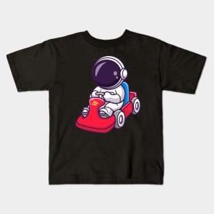 Cute Astronaut Riding Gokart Cartoon Kids T-Shirt